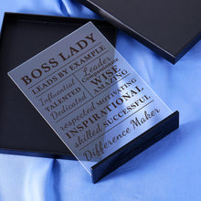 Load image into Gallery viewer, Boss Lady Gifts for Women Decorative Desk Sign Thank You Gifts Bosses Day Gifts for Women Appreciation Gifts Retirement Gifts for Women Promotion Gifts for Coworkers Employee Acrylic Office Decor