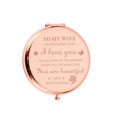 Load image into Gallery viewer, Birthday Gifts for Wife I Love You Wife Gift Rose Gold Compact Mirror Wife Christmas Gift Ideas Valentines Day Gifts for Her Stocking Stuffers for Women Wedding Gifts for Wife Romantic Bride Gifts