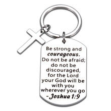 Load image into Gallery viewer, Christian Gifts for Women Graduation Gifts 2021 Inspirational Keychain for Godson Goddaughter Birthday Bible Verse Baptism Gifts for Boys Catholic Girl Gifts Religious Jewelry Cross Charm Joshua 1:9
