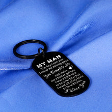 Load image into Gallery viewer, My Man Gifts for Him Keychain for Boyfriend Valentines Day Gifts for Him Mens Anniversary Present from Wife to Husband Birthday Gifts for Fiance Gifts from Fiancee Girlfriend Bride Groom Wedding Gift