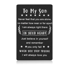 Load image into Gallery viewer, To My Son Gifts from Mom Wallet Cards for Him Son Graduation Gift from Dad Inspirational Birthday Gifts for Son Adult Coming-of-Age Teen Boy Back to School Deployed Son in Law Present from Parent