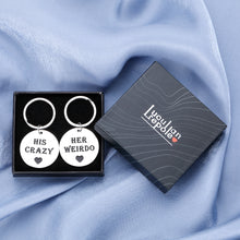 Load image into Gallery viewer, Couple Gift Keychain for Him His Crazy Her Weirdo Boyfriend Girlfriend King Queen Best Funny Key-to-heart 2pcs Set from Husband Wife Fiance Fiancee Teen Anniversary Christmas Cute Valentine's Day