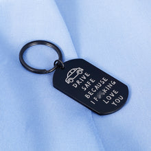 Load image into Gallery viewer, Trucker Drive Safe Keychain for Him Her Funny Keyring Gifts Because I Love You for Couple Boyfriend Son Daughter BFF Birthday Valentines Christmas Thanksgiving Mother’s Father’s Day Black