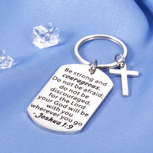 Load image into Gallery viewer, Christian Gifts for Women Graduation Gifts 2021 Inspirational Keychain for Godson Goddaughter Birthday Bible Verse Baptism Gifts for Boys Catholic Girl Gifts Religious Jewelry Cross Charm Joshua 1:9