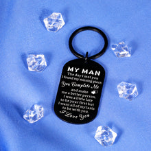 Load image into Gallery viewer, My Man Gifts for Him Keychain for Boyfriend Valentines Day Gifts for Him Mens Anniversary Present from Wife to Husband Birthday Gifts for Fiance Gifts from Fiancee Girlfriend Bride Groom Wedding Gift