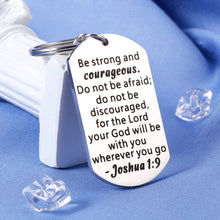 Load image into Gallery viewer, Christian Gifts for Women Graduation Gifts 2021 Inspirational Keychain for Godson Goddaughter Birthday Bible Verse Baptism Gifts for Boys Catholic Girl Gifts Religious Jewelry Cross Charm Joshua 1:9