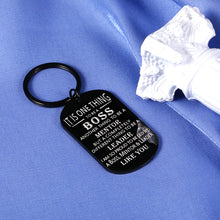Load image into Gallery viewer, Bosses Day Gifts Keychain Thank You Gifts for Women Mentor Leader Retirement Gifts for Supervisor Manager PM Christmas Gifts for Boss Gifts for Men Office from Coworker Present Dog Tag Black