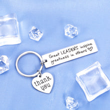 Load image into Gallery viewer, Boss Appreciation Gift Thank You Keychain for Supervisor Mentor Boss Lady Boss Day Christmas Birthday Retirement Gift from Coworker Colleague Leaving Moving- Great Leaders Inspire Greatness in Others