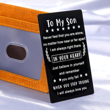 Load image into Gallery viewer, To My Son Gifts from Mom Wallet Cards for Him Son Graduation Gift from Dad Inspirational Birthday Gifts for Son Adult Coming-of-Age Teen Boy Back to School Deployed Son in Law Present from Parent