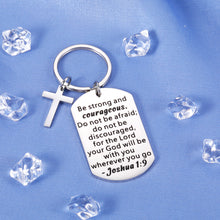 Load image into Gallery viewer, Christian Gifts for Women Graduation Gifts 2021 Inspirational Keychain for Godson Goddaughter Birthday Bible Verse Baptism Gifts for Boys Catholic Girl Gifts Religious Jewelry Cross Charm Joshua 1:9