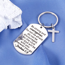 Load image into Gallery viewer, Christian Gifts for Women Graduation Gifts 2021 Inspirational Keychain for Godson Goddaughter Birthday Bible Verse Baptism Gifts for Boys Catholic Girl Gifts Religious Jewelry Cross Charm Joshua 1:9