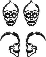 Load image into Gallery viewer, 2/6/7 Pairs Halloween Ghost Skeleton Dangle Earrings Assorted Pumpkin Spider Black Cat Bat Cobweb Spiderweb Faux Leather Earring Studs Sets Gifts for Girls Women Ladies Her Halloween Theme Party