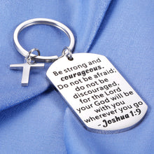 Load image into Gallery viewer, Christian Gifts for Women Graduation Gifts 2021 Inspirational Keychain for Godson Goddaughter Birthday Bible Verse Baptism Gifts for Boys Catholic Girl Gifts Religious Jewelry Cross Charm Joshua 1:9