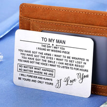 Load image into Gallery viewer, to My Man Wallet Insert Card Valentines Day Gifts for Boyfriend Him Birthday Husband Anniversary for Fiance Groom Wedding Engagement Mini I Love You Note Christmas Stocking Stuffers from Girlfriend