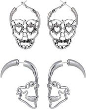 Load image into Gallery viewer, 2/6/7 Pairs Halloween Ghost Skeleton Dangle Earrings Assorted Pumpkin Spider Black Cat Bat Cobweb Spiderweb Faux Leather Earring Studs Sets Gifts for Girls Women Ladies Her Halloween Theme Party