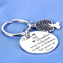 Load image into Gallery viewer, Father Daughter Valentines Gift Dad Father’s Day Birthday Keychain Father of Groom Gifts from Bride Daughter in Law for Her Teen Girls for Daddy Papa Padre Him Fathers and Daughters Never Truly Part