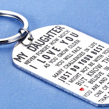 Load image into Gallery viewer, to My Daughter Birthday Keychain Inspirational Christmas Valentines Gifts for Teen Girl Graduation Women Wedding from Step Mom Mother in Law Never Forget How Much I Love You I Believe in You