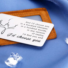 Load image into Gallery viewer, Christmas Gifts for Boyfriend Girlfriend Valentines Engraved Wallet Insert Card for Husband Wife Wedding Anniversary Mini Love Note Birthday Engagement Present for Him Fiance Groom Hubby from Her