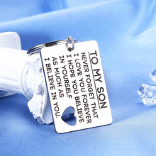 Load image into Gallery viewer, Son Keychain Valentines Gift from Mom Dad Birthday Gifts to Teen Boys Graduation Son in Law Wedding from Step Father Mothers Day Encouragement Christmas Present for Him Men Teenage Kid I Love You