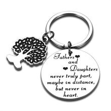 Load image into Gallery viewer, Father Daughter Valentines Gift Dad Father’s Day Birthday Keychain Father of Groom Gifts from Bride Daughter in Law for Her Teen Girls for Daddy Papa Padre Him Fathers and Daughters Never Truly Part