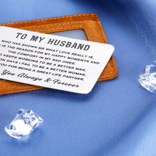 Load image into Gallery viewer, Husband Hubby Christmas Wedding Anniversary Giftss Engraved Wallet Insert Card for Him from Her Boyfriend Fiancee Birthday Engagement Wedding Valentines Day Mini Love Note Present for Men