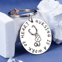 Load image into Gallery viewer, Nurses Day Gifts for Women Nursing is a Work of Heart Keychain for Nurse School Students Graduation LPN RN Thank You Present Best Friend Birthday Gift for Teacher Appreciation Men Male