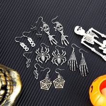 Load image into Gallery viewer, 2/6/7 Pairs Halloween Ghost Skeleton Dangle Earrings Assorted Pumpkin Spider Black Cat Bat Cobweb Spiderweb Faux Leather Earring Studs Sets Gifts for Girls Women Ladies Her Halloween Theme Party