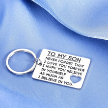 Load image into Gallery viewer, Son Keychain Valentines Gift from Mom Dad Birthday Gifts to Teen Boys Graduation Son in Law Wedding from Step Father Mothers Day Encouragement Christmas Present for Him Men Teenage Kid I Love You