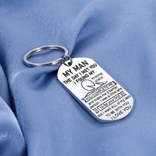 Load image into Gallery viewer, My Man Keychain Boyfriend Husband Christmas for Him Anniversary Valentines Fiance Groom Wedding for Hubby Birthday Thanksgiving from Girlfriend Wife The Day I Met You I Love You Couple Keychains