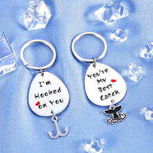 Load image into Gallery viewer, Valentine's Day Gifts Set of 2 Pcs Keychain for Him Her Birthday Husband Wife Wedding Anniversary for Boyfriend Girlfriend Christmas Fisherman Couple Present You are My Best Catch I’m Hooked Keyring