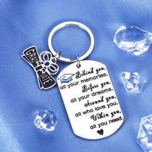 Load image into Gallery viewer, Graduation Gifts for Her Him Inspirational Keychain for Class 2021 Behind You All Your Memories Keychain for Women Best Friend Graduate Christmas Present College Boys Girls Daughter Son Birthday Gift
