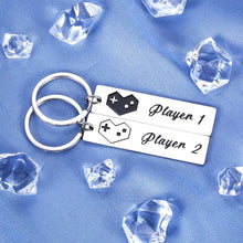Load image into Gallery viewer, 2Pcs Gamer Couple Gifts Player 1 Keychain Player 2 Keychains for Boyfriend Girlfriend Valentines Day Christmas for Husband Wife Anniversary Birthday for My Man Fiance His Him and Her Present Keyrings