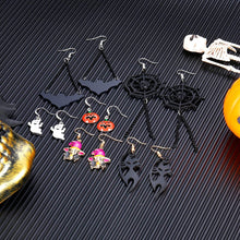 Load image into Gallery viewer, 2/6/7 Pairs Halloween Ghost Skeleton Dangle Earrings Assorted Pumpkin Spider Black Cat Bat Cobweb Spiderweb Faux Leather Earring Studs Sets Gifts for Girls Women Ladies Her Halloween Theme Party