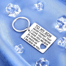 Load image into Gallery viewer, Son Keychain Valentines Gift from Mom Dad Birthday Gifts to Teen Boys Graduation Son in Law Wedding from Step Father Mothers Day Encouragement Christmas Present for Him Men Teenage Kid I Love You