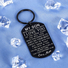Load image into Gallery viewer, Inspirational My Son Keychain Christmas Gift from Mom Birthday Graduation Present for Teen Boy from Stepmom Mother in Law for Him Teenage Back to School Never Forget How Much I Love You Believe in You