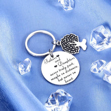 Load image into Gallery viewer, Father Daughter Valentines Gift Dad Father’s Day Birthday Keychain Father of Groom Gifts from Bride Daughter in Law for Her Teen Girls for Daddy Papa Padre Him Fathers and Daughters Never Truly Part