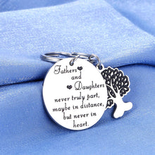 Load image into Gallery viewer, Father Daughter Valentines Gift Dad Father’s Day Birthday Keychain Father of Groom Gifts from Bride Daughter in Law for Her Teen Girls for Daddy Papa Padre Him Fathers and Daughters Never Truly Part