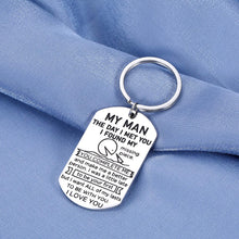 Load image into Gallery viewer, My Man Keychain Boyfriend Husband Christmas for Him Anniversary Valentines Fiance Groom Wedding for Hubby Birthday Thanksgiving from Girlfriend Wife The Day I Met You I Love You Couple Keychains