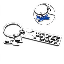 Load image into Gallery viewer, Long Distance Relationship Gifts for Him Her Christmas Valentines Day Keychain for Boyfriend Girlfriend Couple Anniversary Birthday Present I Love You More Than the Miles Between Us Friendship Keyring