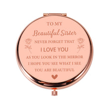 Load image into Gallery viewer, Gifts for Sisters from Sisters Rose Gold Compact Mirror Valentines Day Gifts for Friends Female Bestie Gifts for Women Christmas Gifts for Teenage Girls Sister in Law Gifts Graduation Gifts for Her
