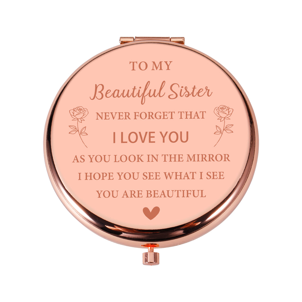 Gifts for Sisters from Sisters Rose Gold Compact Mirror Valentines Day Gifts for Friends Female Bestie Gifts for Women Christmas Gifts for Teenage Girls Sister in Law Gifts Graduation Gifts for Her