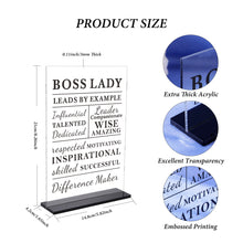 Load image into Gallery viewer, Boss Lady Gifts for Women Decorative Desk Sign Thank You Gifts Bosses Day Gifts for Women Appreciation Gifts Retirement Gifts for Women Promotion Gifts for Coworkers Employee Acrylic Office Decor
