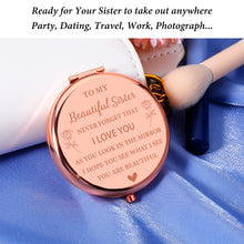 Load image into Gallery viewer, Gifts for Sisters from Sisters Rose Gold Compact Mirror Valentines Day Gifts for Friends Female Bestie Gifts for Women Christmas Gifts for Teenage Girls Sister in Law Gifts Graduation Gifts for Her
