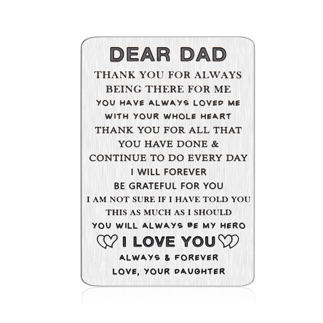 Fathers Day Gifts from Daughter Kids for Dad Engraved Wallet Insert Card Birthday Present for Step Father Figure I Love You Daddy Papa Dad in Law Wedding Thank You Gift Father of The Bride Men Him