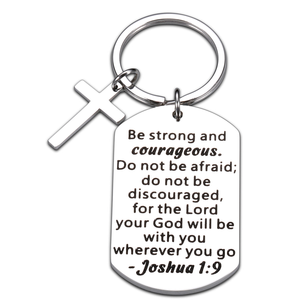 Christian Gifts for Women Graduation Gifts 2021 Inspirational Keychain for Godson Goddaughter Birthday Bible Verse Baptism Gifts for Boys Catholic Girl Gifts Religious Jewelry Cross Charm Joshua 1:9