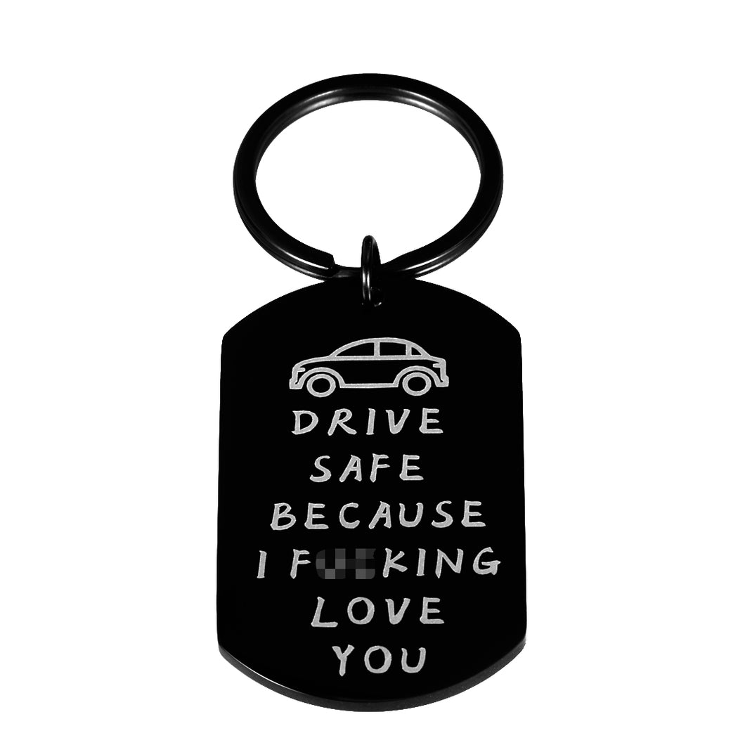 Trucker Drive Safe Keychain for Him Her Funny Keyring Gifts Because I Love You for Couple Boyfriend Son Daughter BFF Birthday Valentines Christmas Thanksgiving Mother’s Father’s Day Black