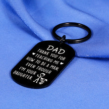 Load image into Gallery viewer, Fathers Day Present for Dad Gifts from Daughter Girls Keychain Dad Birthday Gift for Daddy Gag Gifts Funny Papa Gifts for Men Him Father of The Bride Gifts for Padre Papa Father in Law Black Dog Tag
