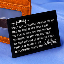 Load image into Gallery viewer, Birthday Gifts for Dad from Daughter Son Engraved Wallet Insert Card Fathers Day Present for Husband from Wife Mini Love Note for Daddy Papa Padre Thank You Gifts for Step Dad Father Figure Uncle
