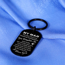 Load image into Gallery viewer, My Man Gifts for Him Keychain for Boyfriend Valentines Day Gifts for Him Mens Anniversary Present from Wife to Husband Birthday Gifts for Fiance Gifts from Fiancee Girlfriend Bride Groom Wedding Gift
