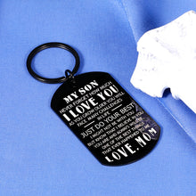 Load image into Gallery viewer, Boys Christmas Gifts Keychain Back to School Gifts for Son from Mom Inspirational Gifts for Teen Boys Men Birthday Coming of Age Mother to Son Gifts for Wedding Gifts for Step Son in Law Black
